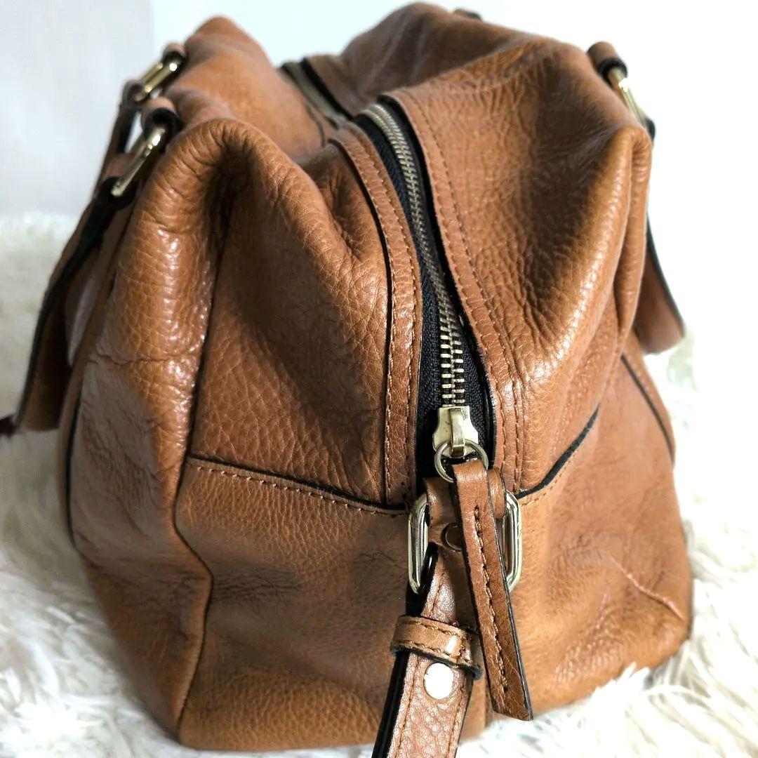 ZARA ブラウン ボストン バッグ 美品 ZARA ジッパーボストンショルダーバッグ2WAYブラウン