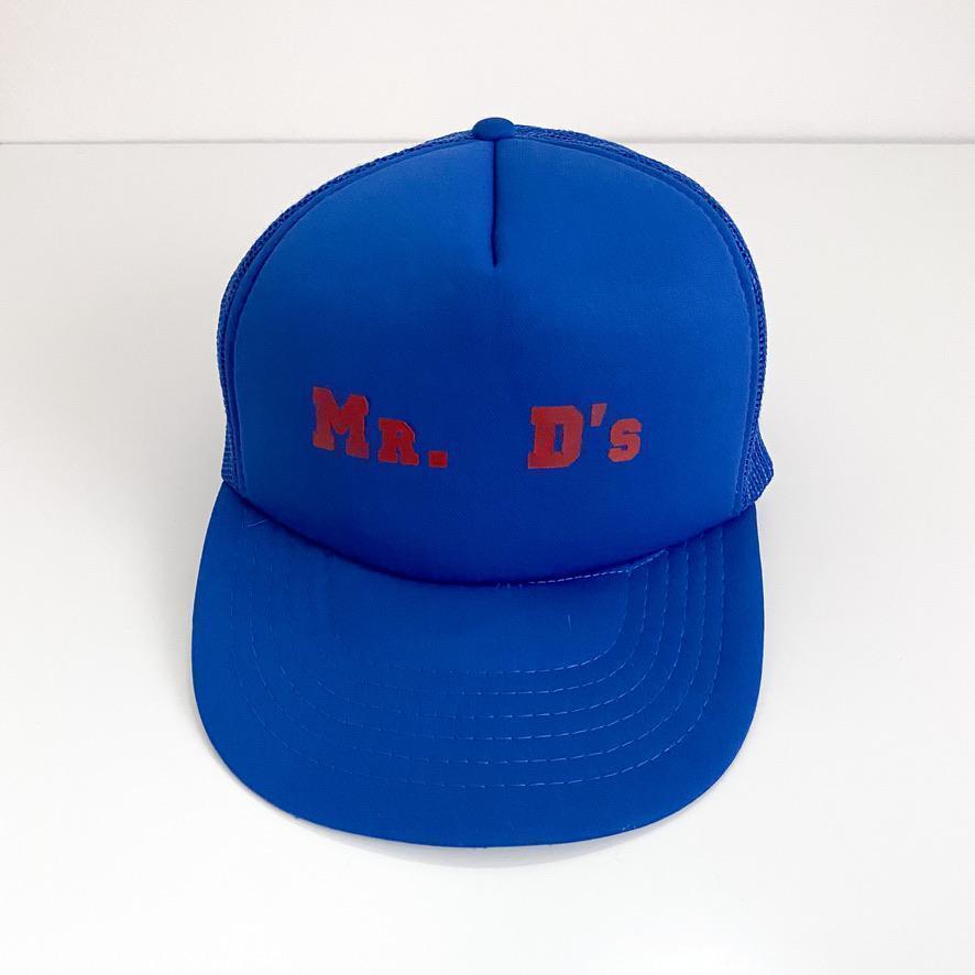 海外古着 プリント 企業 MR. D'S メッシュキャップ トラッカー 帽子 青