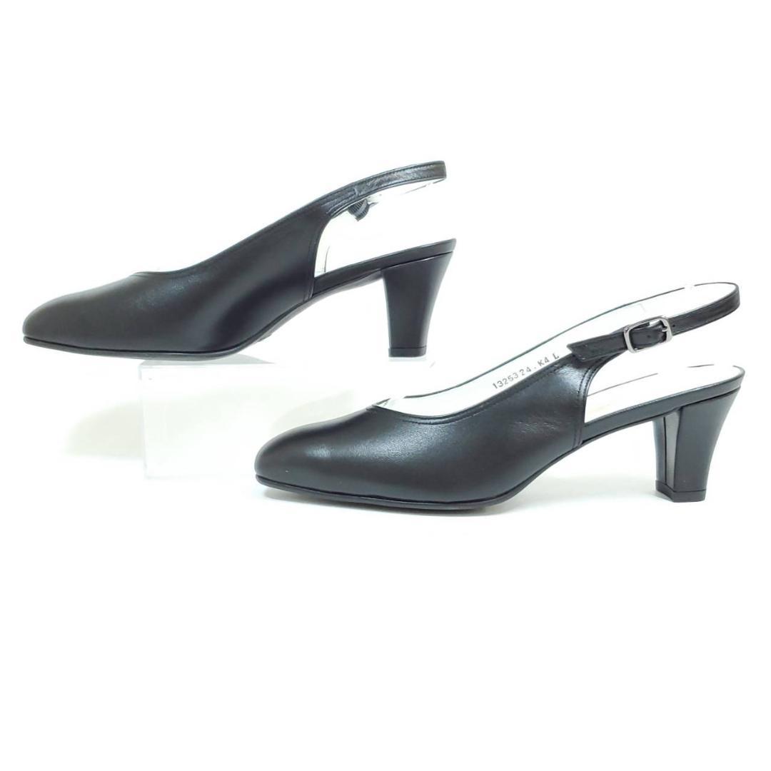 極美品✅銀座ヨシノヤ　バックストラップパンプス　スクエアトゥ　ブラック　レザー