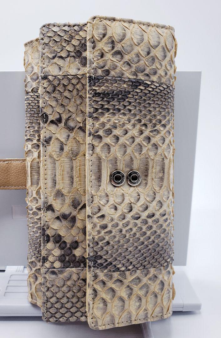 新品 ダイヤモンドパイソン本革 ダブルホック 長財布 ナチュラルカラー へび革