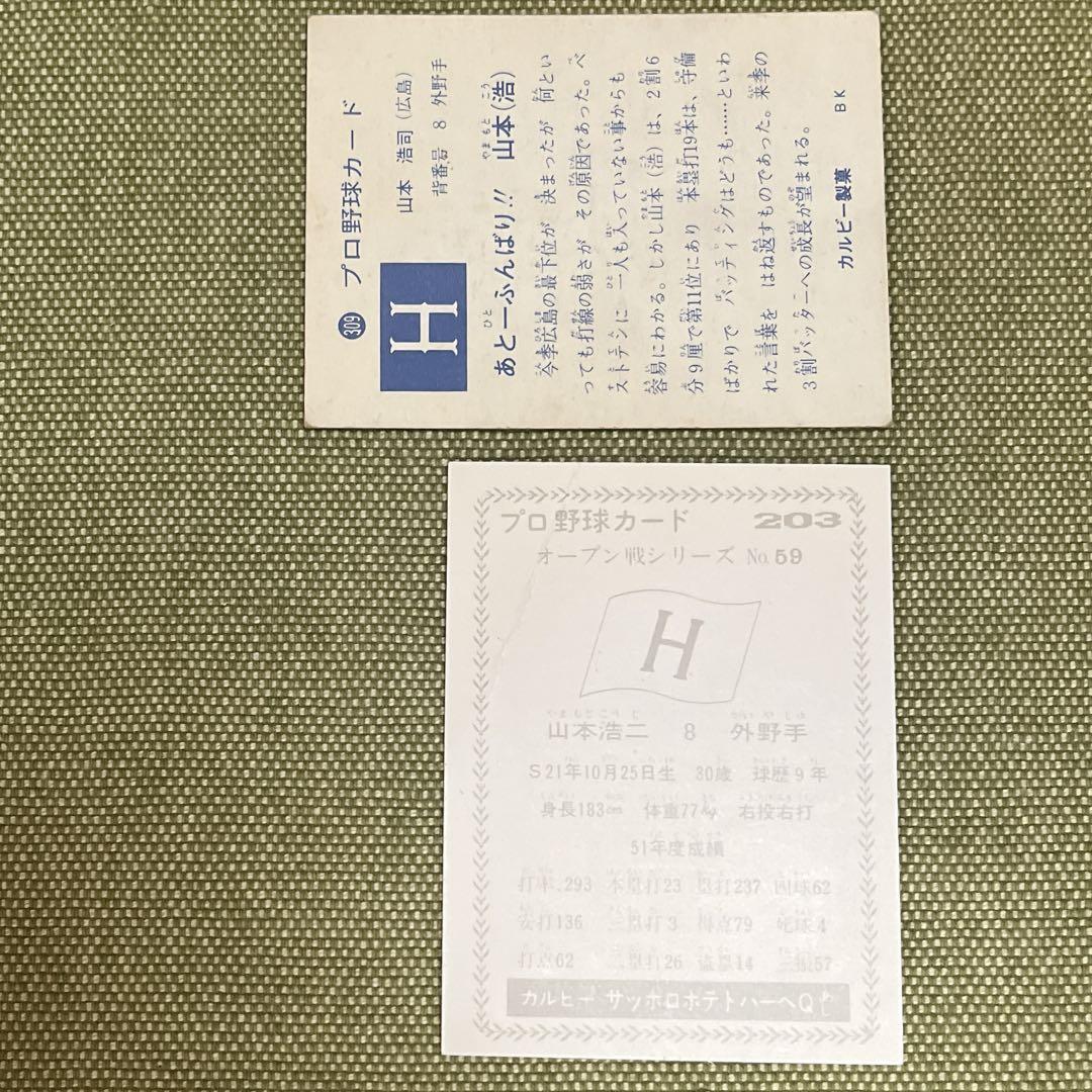 カルビープロ野球カード1981年No.19広島東洋カープ山本浩二 ⚠️山本 浩二 広島東洋カープ カルビープロ野球カード2枚セット
