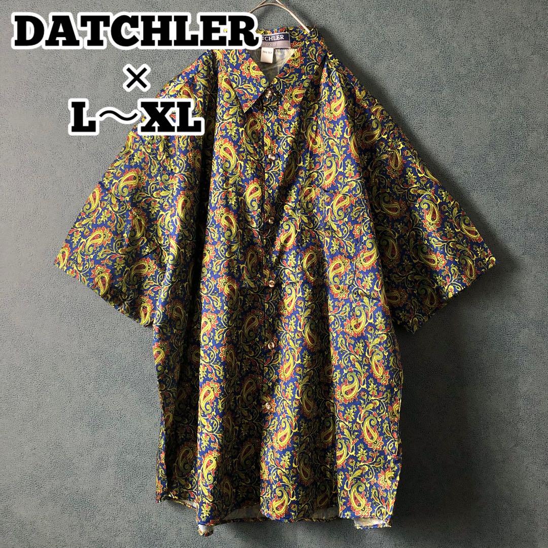 【★THAI SILK×半袖シャツ】L〜XL程度 ペイズリー柄 サラサラ感 総柄