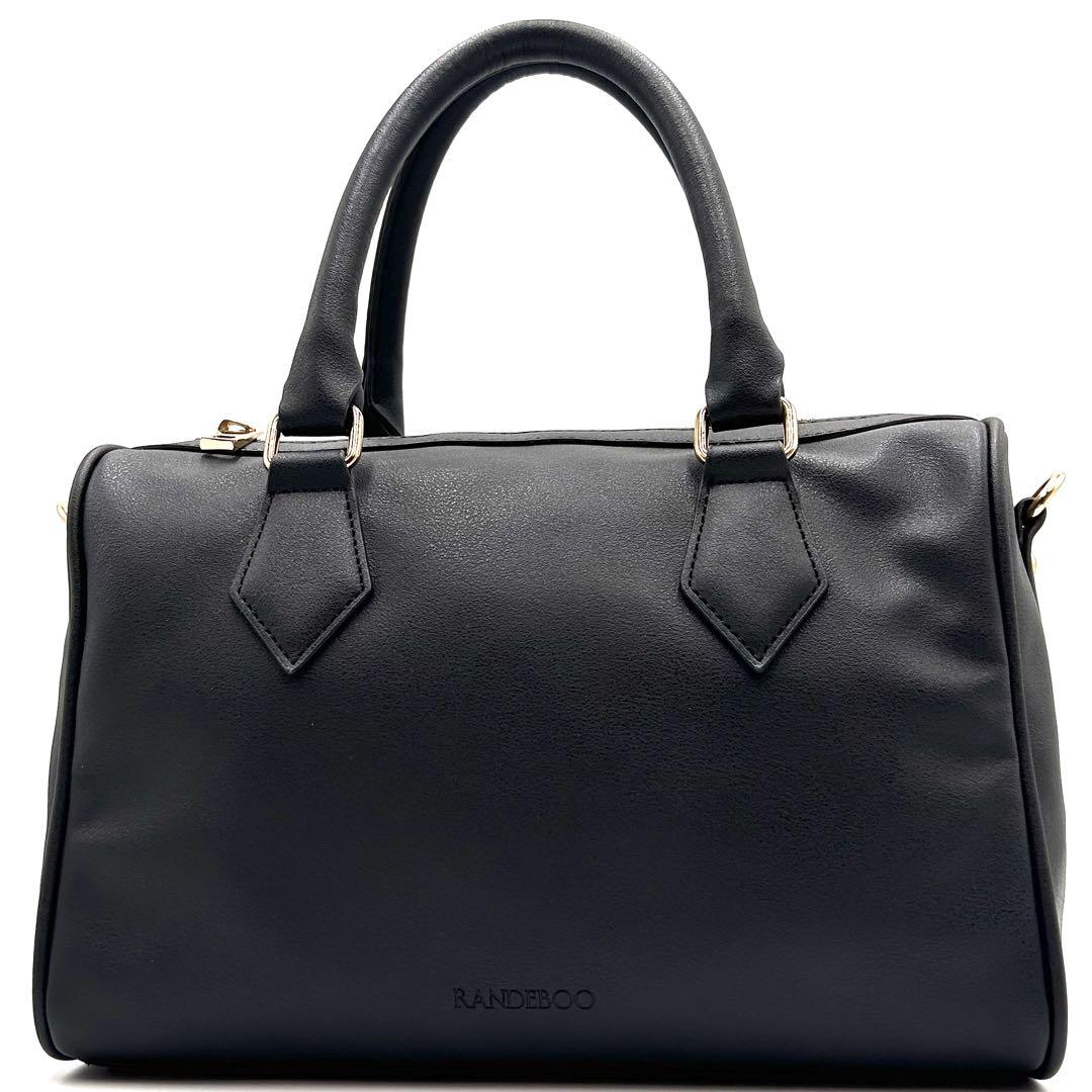 極美品】 ランデブー 2way ミニボストンバッグ ロゴ型押し ブラック