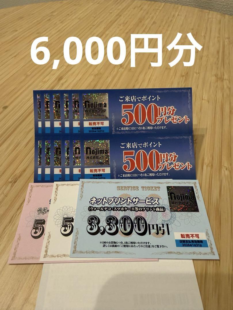 ノジマ株主優待500円券12枚とネットプリントサービス券他ショッピング