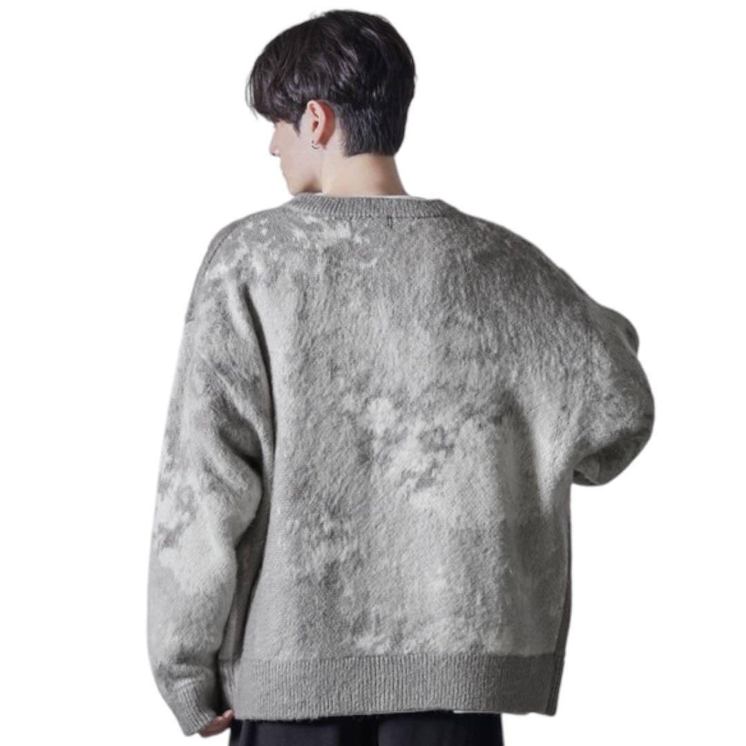 CLELモヘアブレンドシャギーデザインクルーネックカーディガン グレー　新品