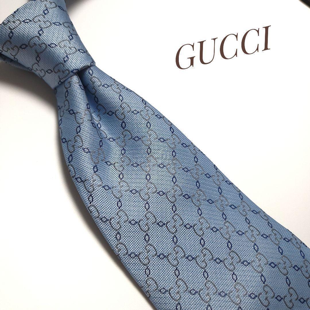 美品 GUCCI グッチ ネクタイ ハイブランド 高級 水色