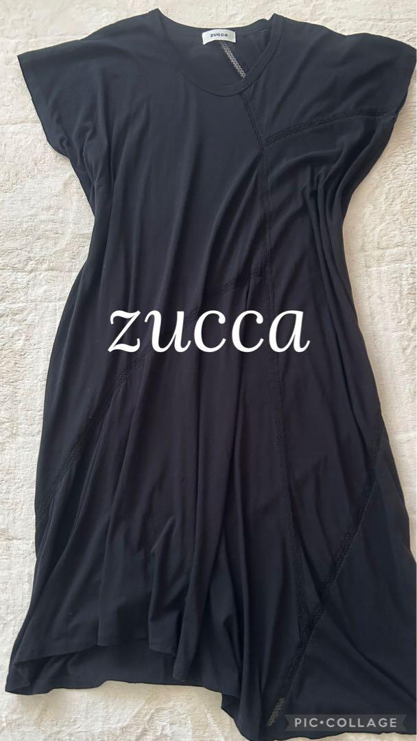 美品　ズッカ　zucca 半袖ワンピース　ゆったり　フリル　黒　M ZUCCa（ズッカ）の「ダブルボイル/ワンピース（ワンピース