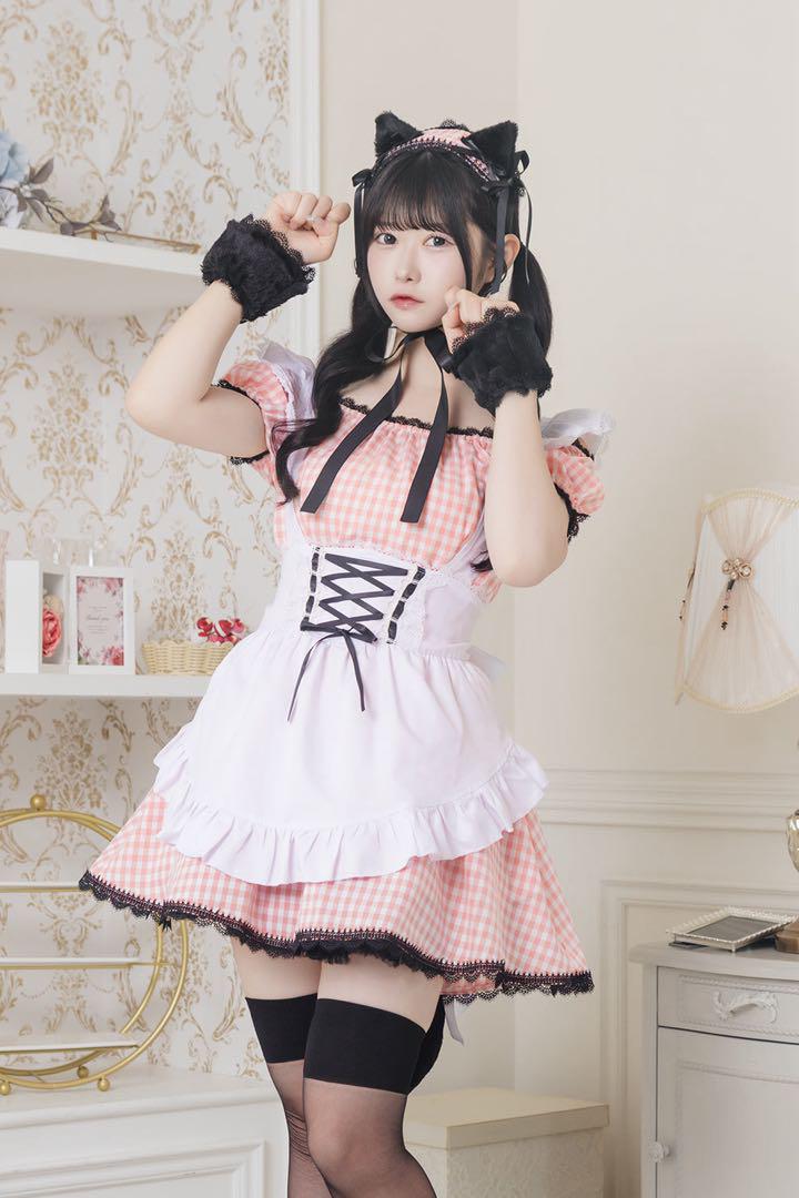 クリアストーン ギンガムねこメイド メイド服 コスプレ