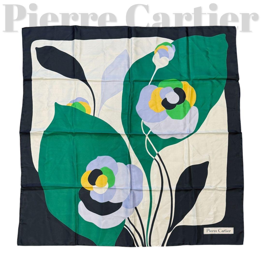 ◎ シルク ◎ ピエールカルティエ スカーフ 花柄目立った傷や汚れなし