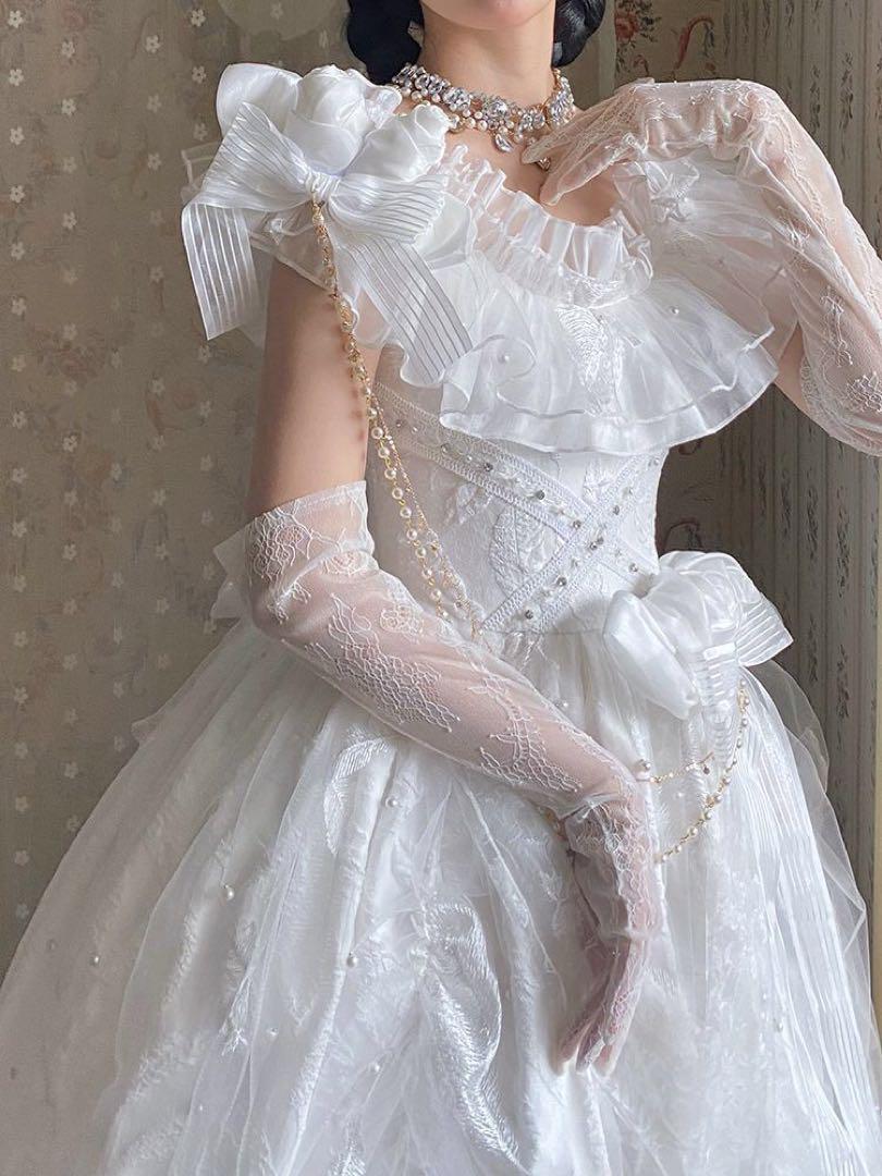 新作「飛鳥繁花」ロリータ花嫁ドレス、オフショル重厚刺繍款