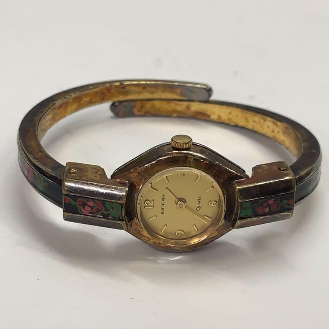 ヴィンテージ Bucherer 金メッキ エナメル 七宝 ブレスレット 腕時計