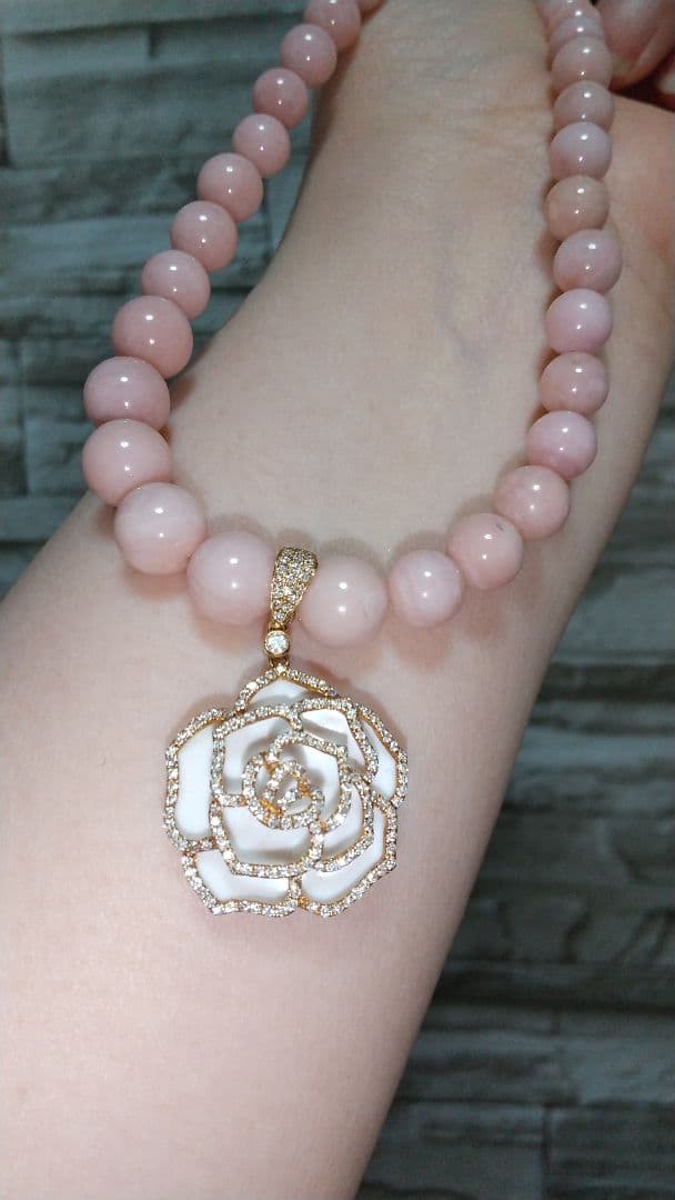 k18PG ダイヤ ホワイトカルセドニー ローズ ネックレス トップのみ