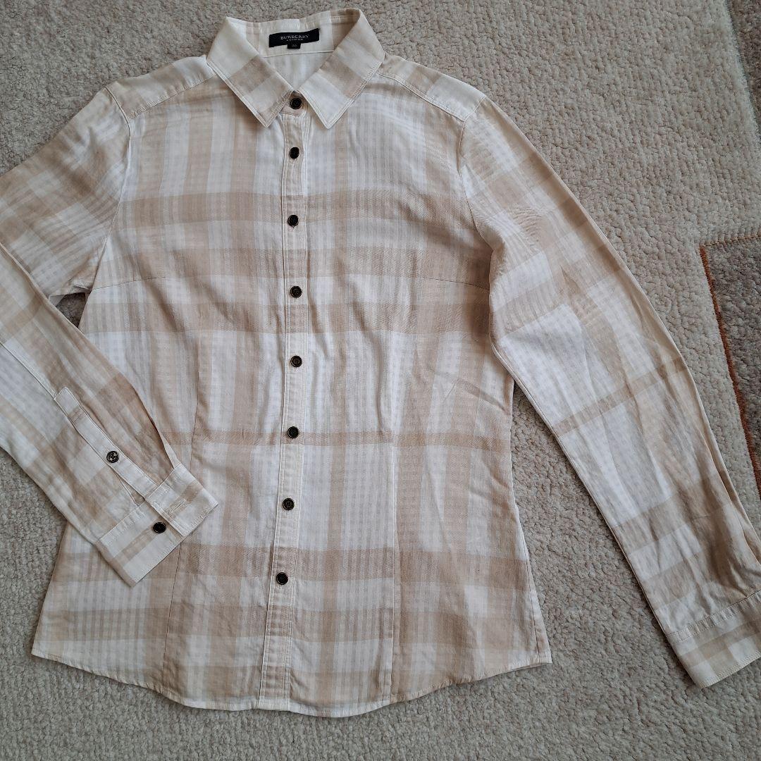BURBERRY チェック柄 長袖シャツブラウス ホワイト&ベージュ系