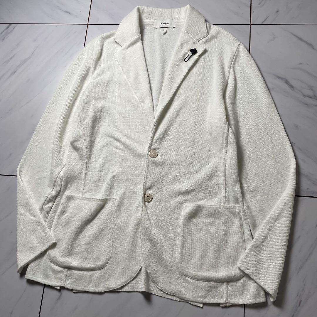 LARDINI 最新タグ ニット ジャケット コットンリネン 平編み 白 S