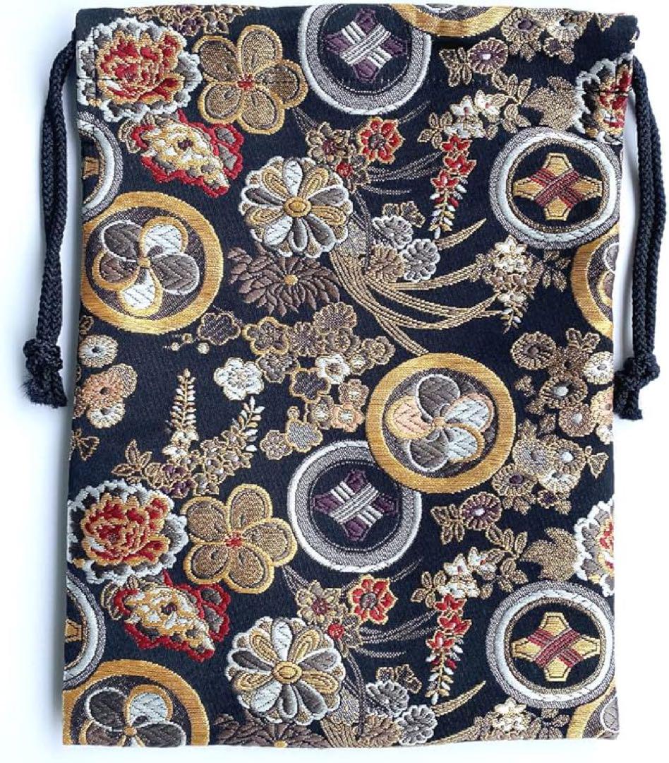 御朱印帳袋 【紋花 黒】 御朱印帳入れ 19×26㎝ 小物入れ 御朱印帳 袋