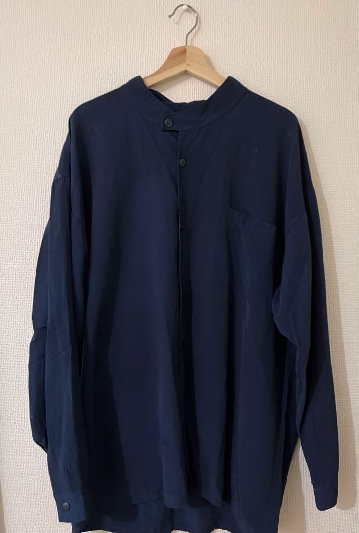 【古着】ノーカラーシャツ 高円寺 POLICY STUDIO ネイビー XL
