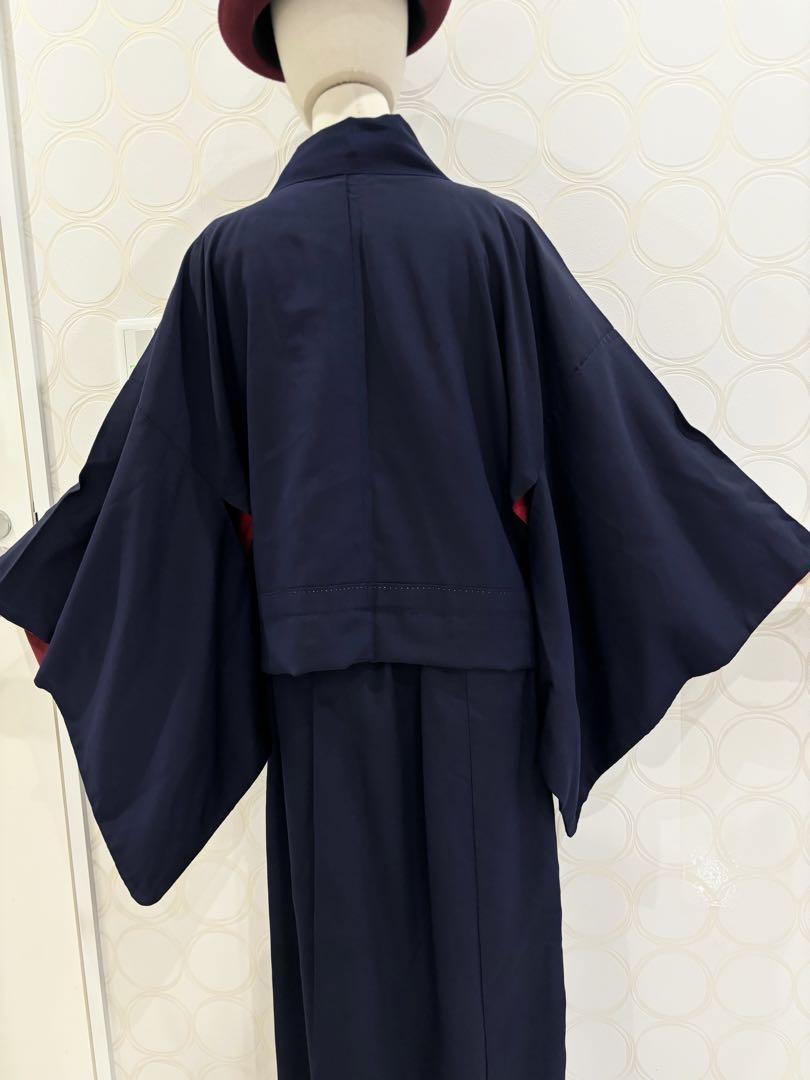 ۞ 979 着物リメイク 無地 紺色 ショート丈羽織 ロングスカート