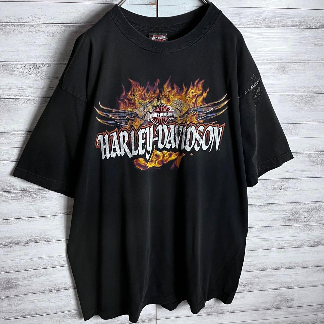 ハーレーダビッドソン☆Tシャツ☆ファイヤー☆ブラック☆XL☆USA製☆黒