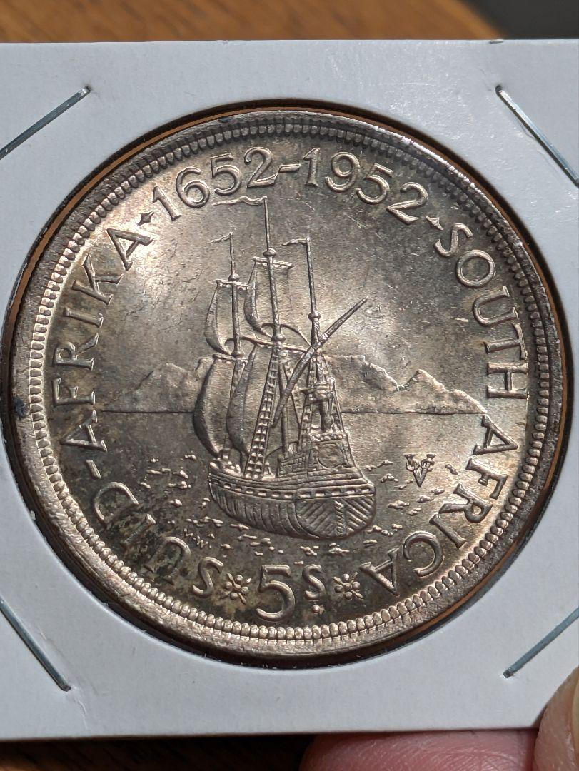 1952年南アフリカ 5シリング大型銀貨　ケープタウン設立300周年PCGS認証 1952年南アフリカ 5シリング大型銀貨 ケープタウン設立300周年