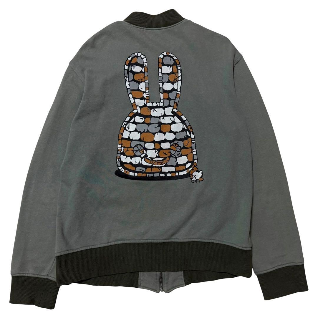 CUNE うさぎ ロゴ プリント ワッペン スウェット ブルゾン カーキ LL CUNE