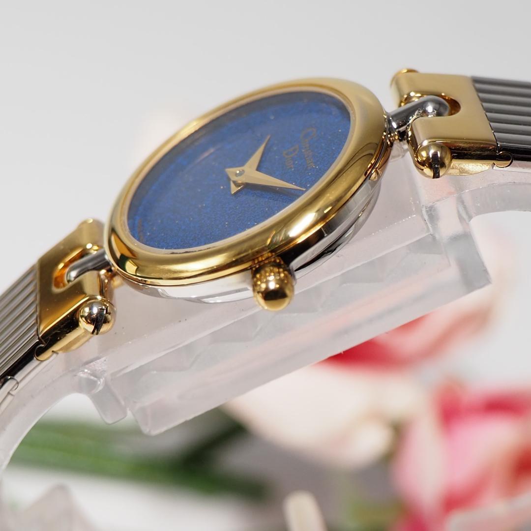 美品 クリスチャンディオール DIOR ネイビーラメ文字盤 腕時計 F654