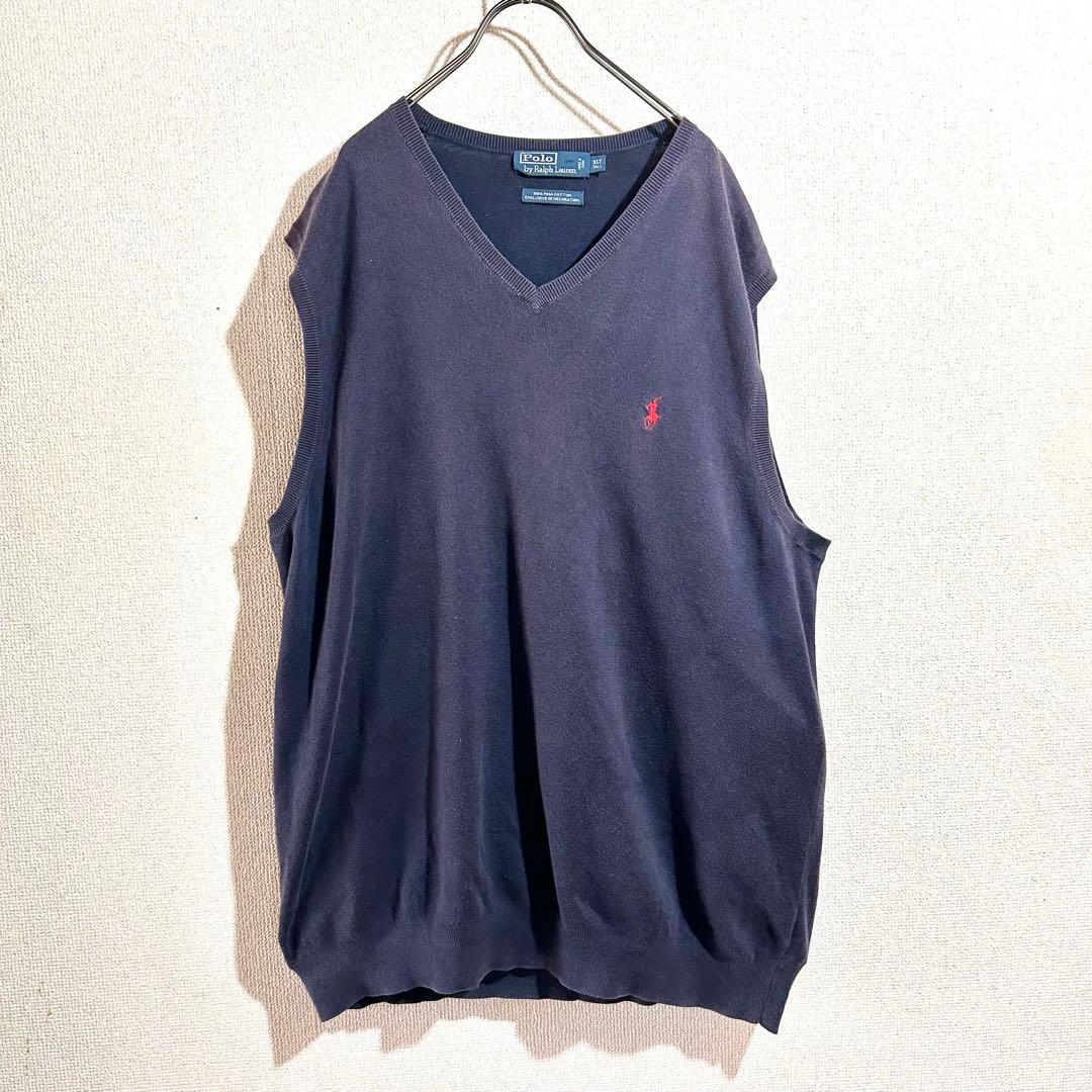 90s ポロラルフローレン ピマコットン ベスト ナス紺 フェード 襤褸