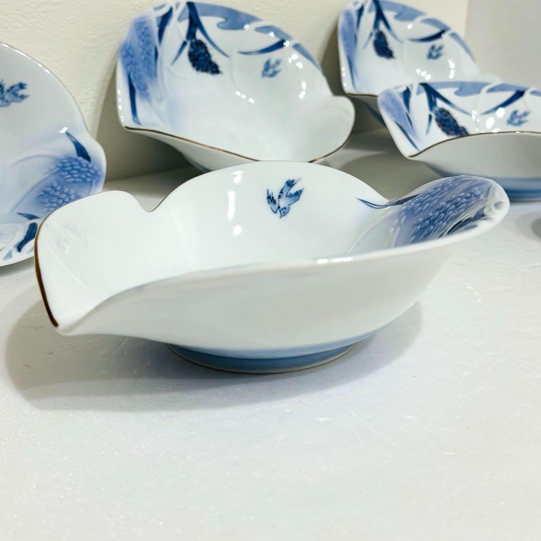 ⭐️ 有田焼 富右衛門窯 染付金彩 稲穂鳥 変わり鉢揃 10客 美品 ⭐️ ⭐️ 有田焼 富右衛門窯 染付金彩 稲穂鳥 変わり鉢揃 10客 美品