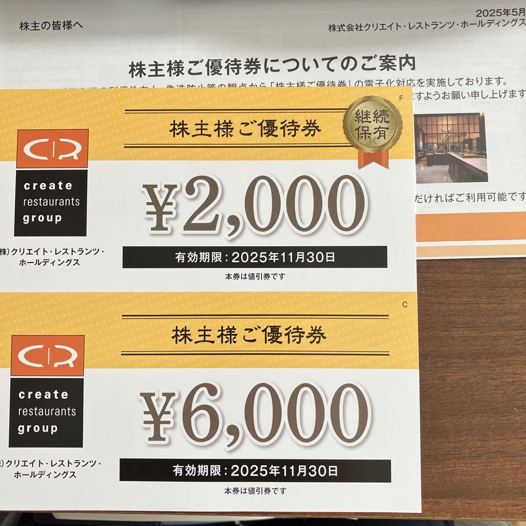 クリエイトレストラン　株主優待　8000円