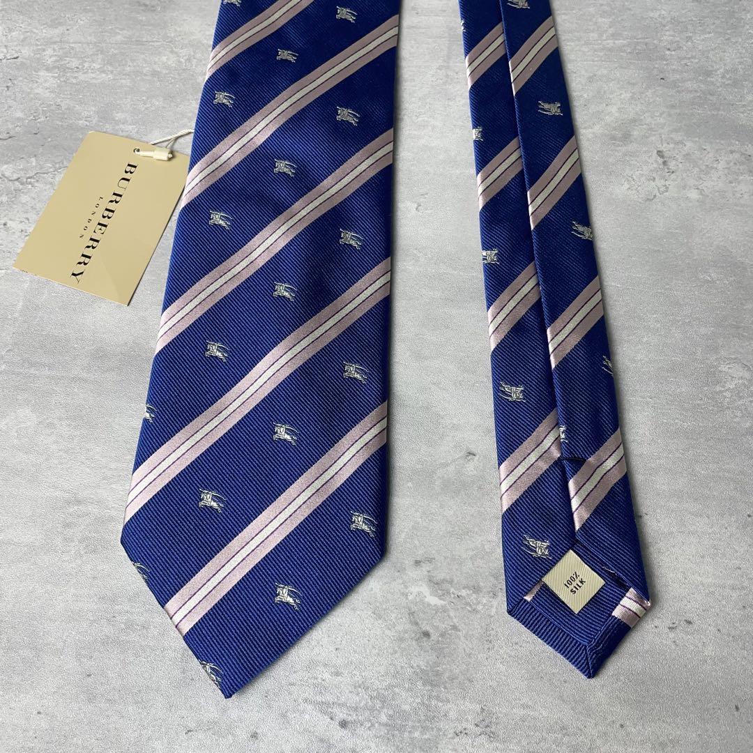 新品未使用 BURBERRY LONDON ホースロゴ × ストライプ ネクタイ