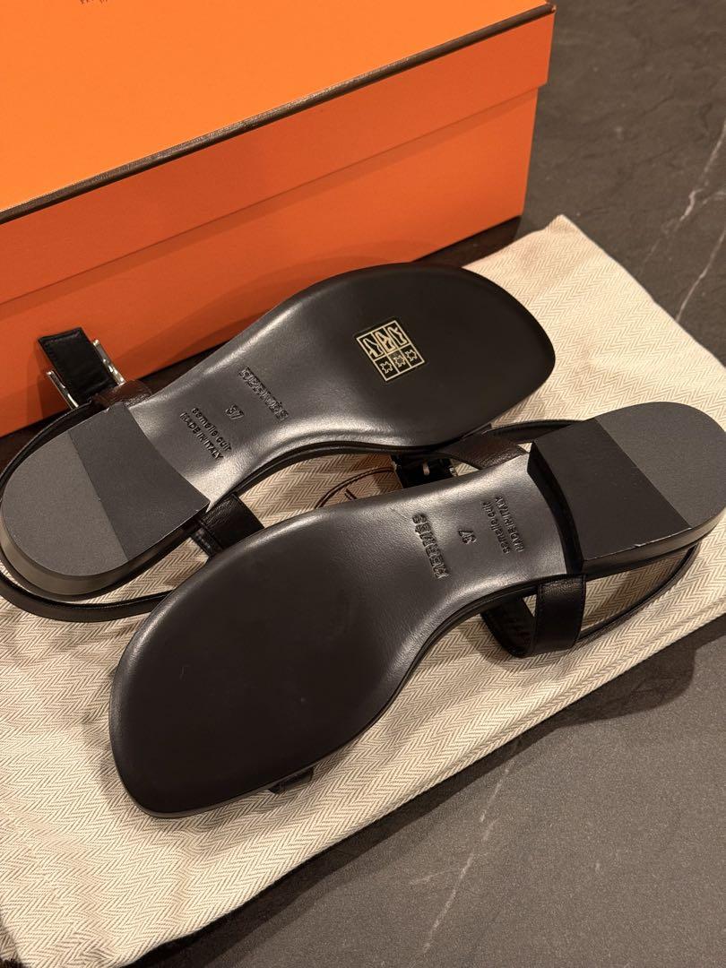 新品未使用 HERMES エルメス ブラックレザー サンダル 37 レディース