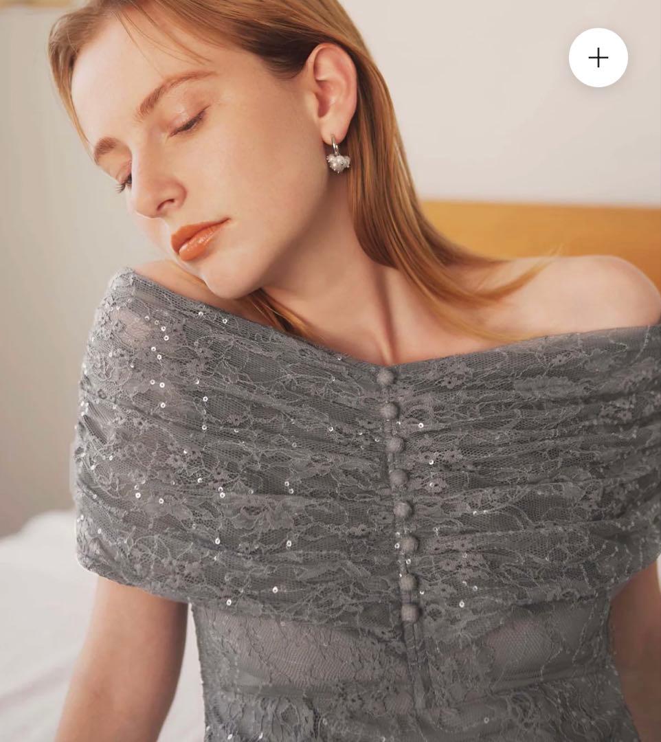 2WAYレース花柄オフショルダーマーメイドワンピースドレスS Leja