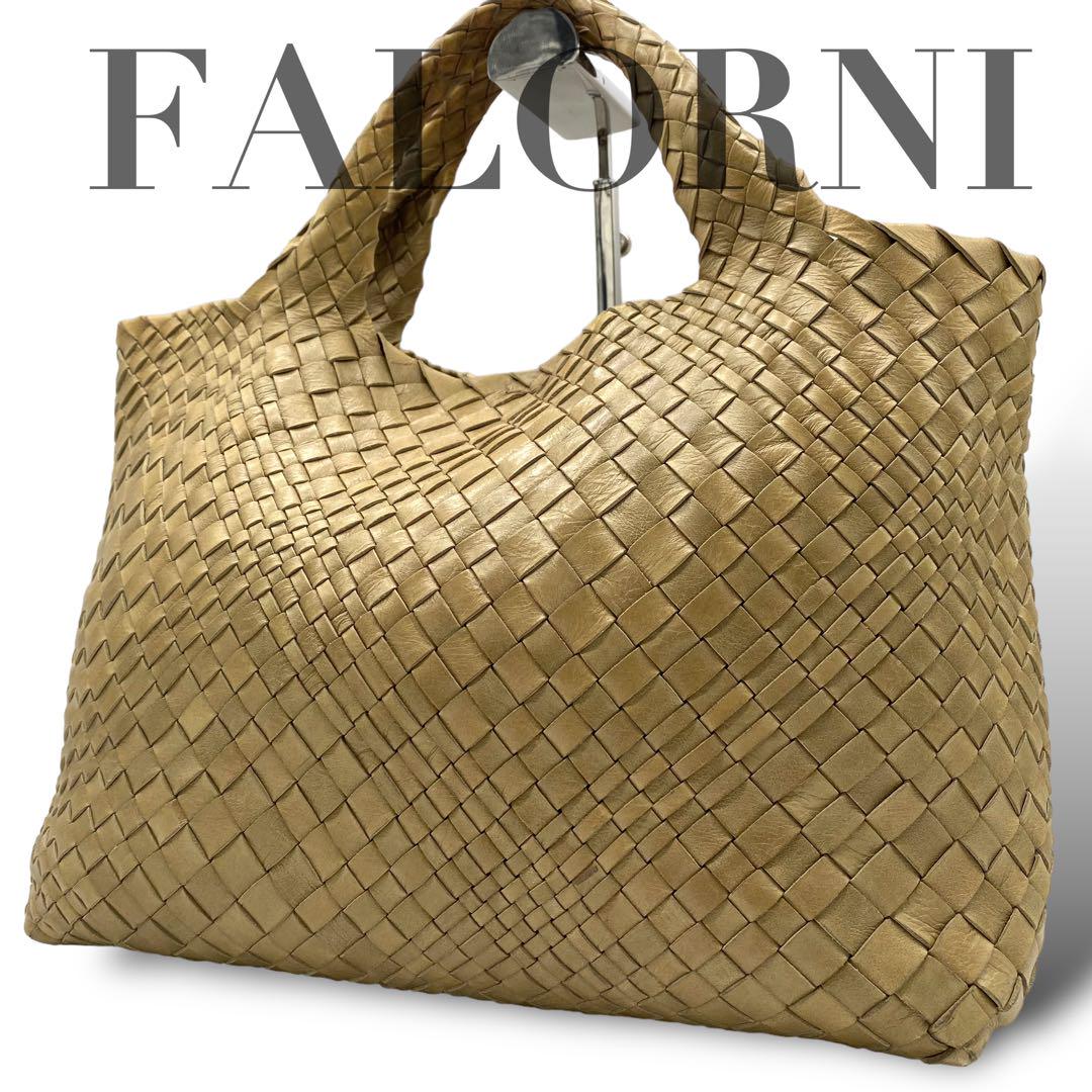 ファロルニ FALORNI イントレチャート ハンドバッグ ベージュ ラムレザー