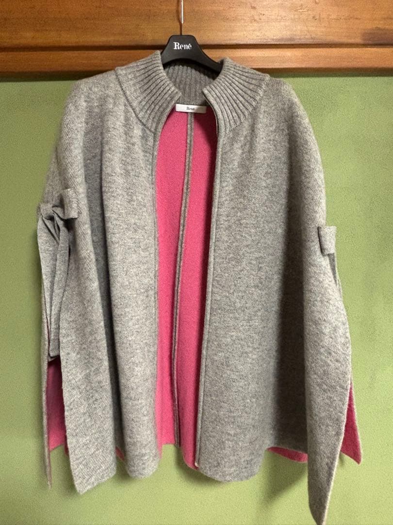 René グレー ピンク ポンチョ