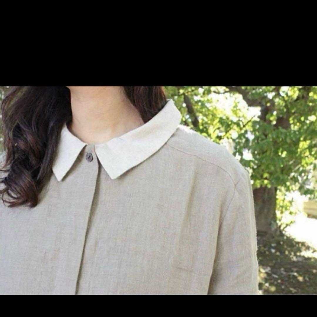 美品 日本製 リネン ロングワンピース シャツワンピース タック