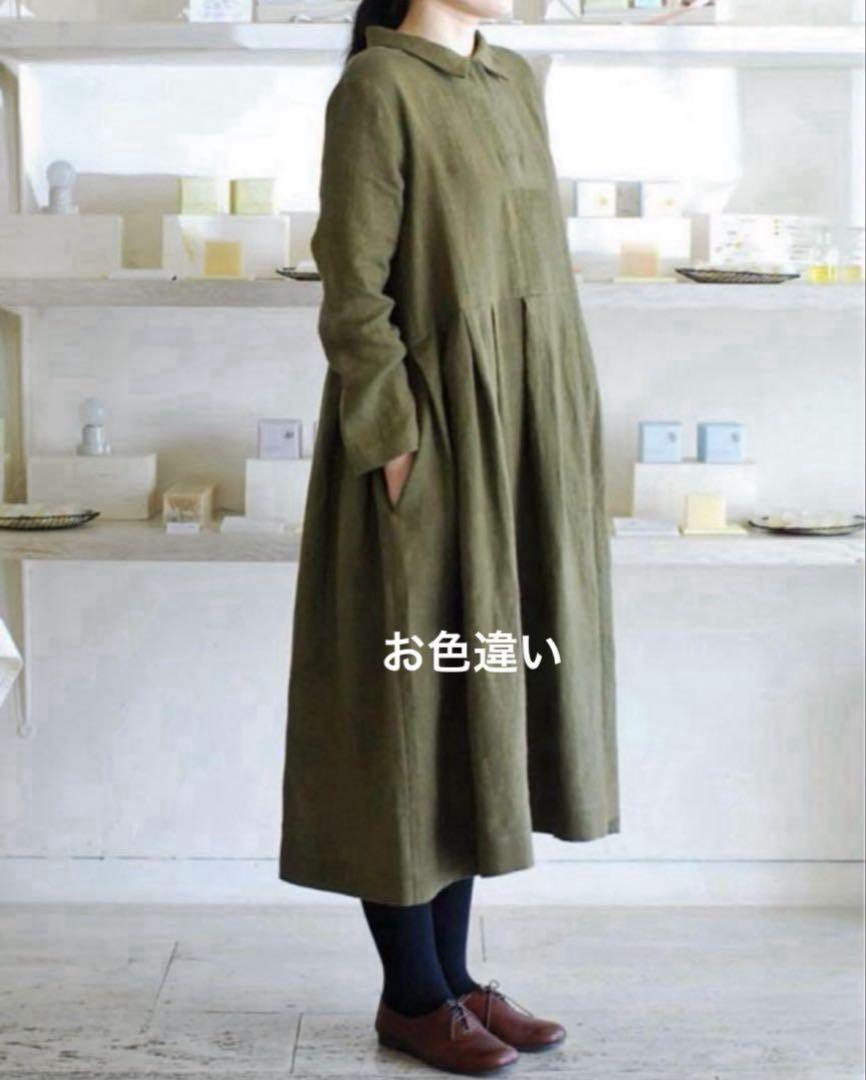 日本最大級 リネン 日本製 美品 ロングワンピース タック シャツワンピース ワンピース
