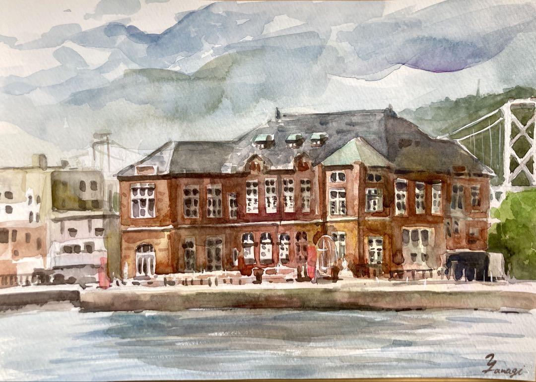 水彩画 原画 曇りの門司港