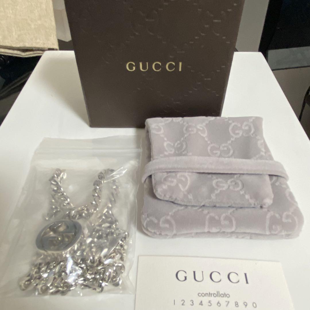 GUCCI 新品未使用品　インターロッキングGシルバーネックレス　極太　付属品