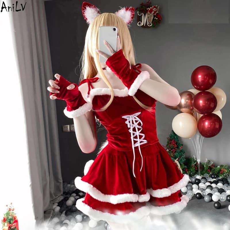 猫耳 サンタ コスチューム コスプレ 5点セット クリスマス パーティ イベント