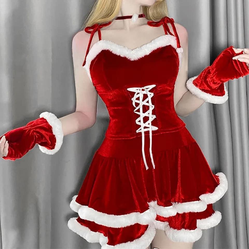 猫耳 サンタ コスチューム コスプレ 5点セット クリスマス パーティ イベント