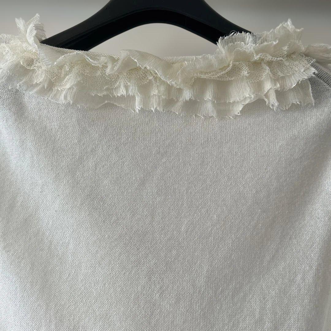 美品アンナモリナーリシフォンフリルカーディガン白40 定価10万