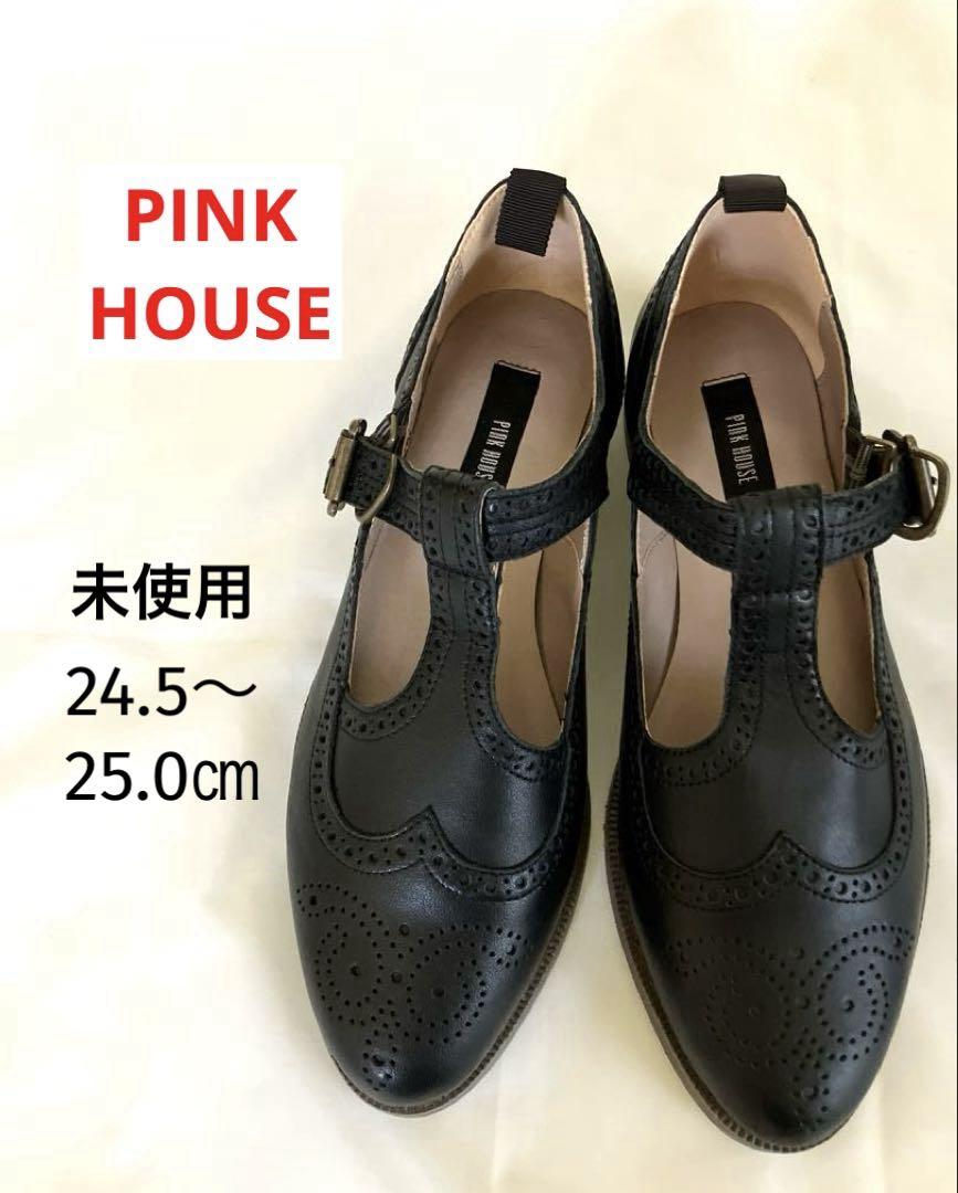 未使用品♡ピンクハウス　ストラップレザーシューズ　パンチングブラック　24.5㎝