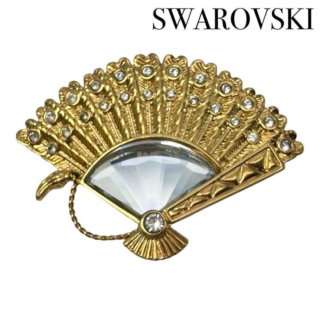 SWAROVSKI スワロフスキー ヴィンテージ ピンブローチ ゴールド 扇子