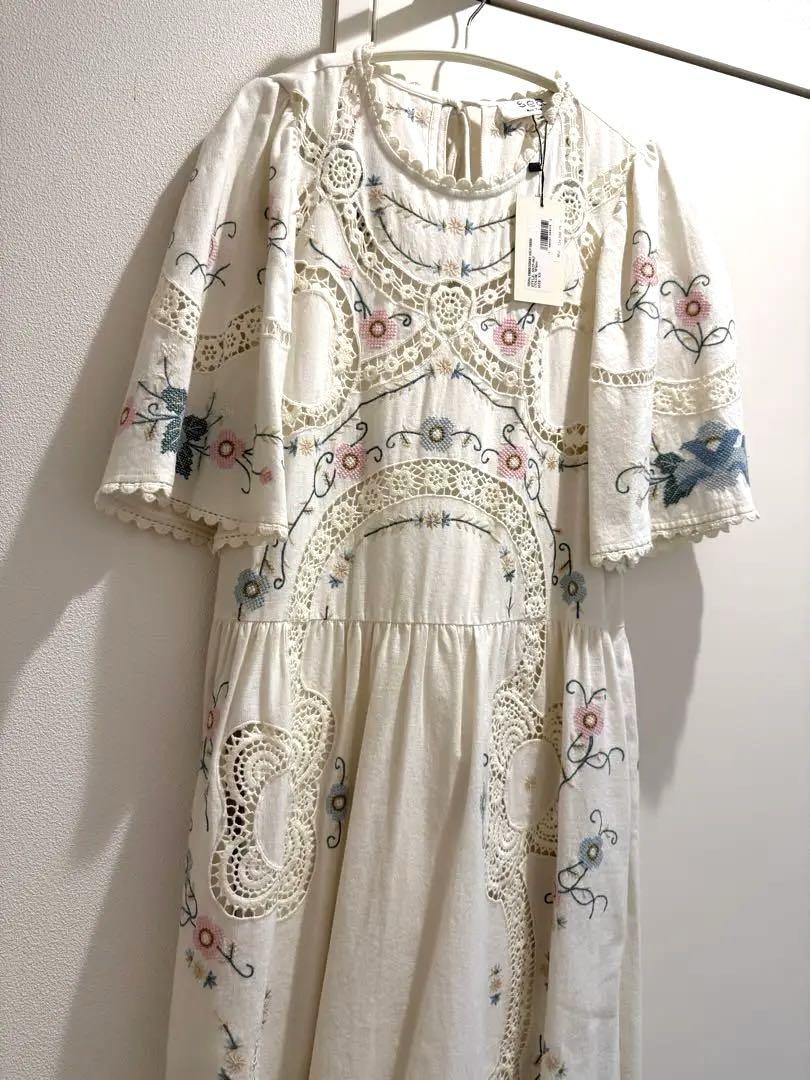 SEA NY VESNA EMBROIDERY S/SLV DRESS ホワイト