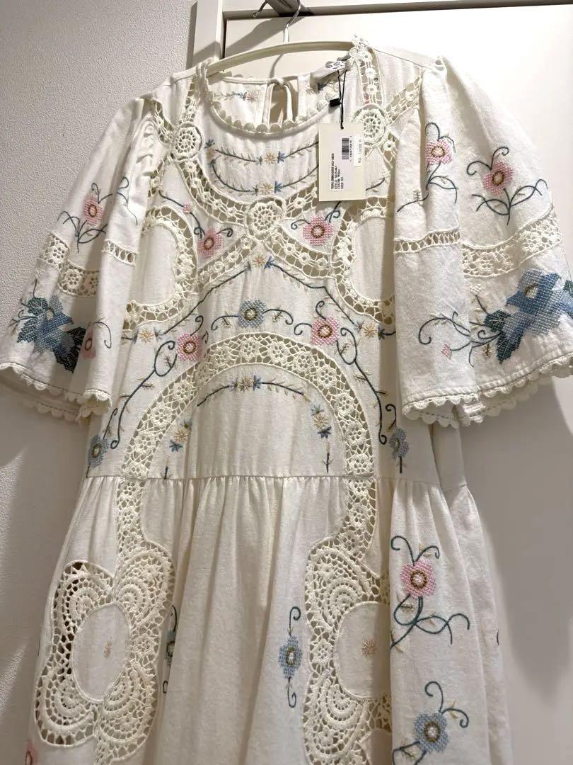 SEA NY VESNA EMBROIDERY S/SLV DRESS ホワイト