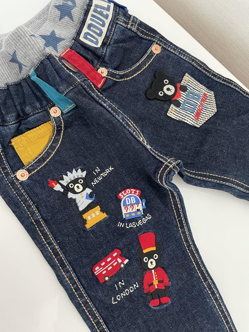 【未使用品】ミキハウス　ダブルビー　刺繍　デニムパンツ　90サイズ