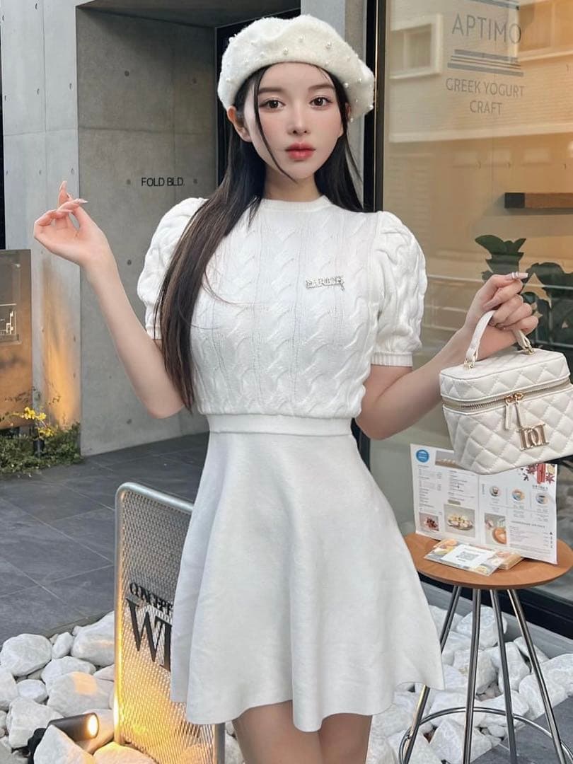 Darich ケーブルニットフレアミニワンピース