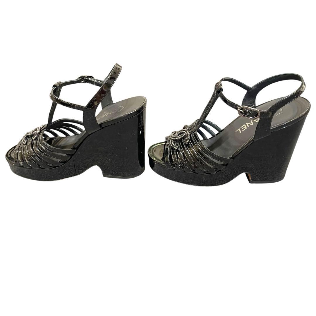 CHANEL シャネル ココマーク ブラック ウェッジ サンダル 厚底 ミュール CHANEL シャネル ココマーク ブラック ウェッジ サンダル 厚底 ミュール