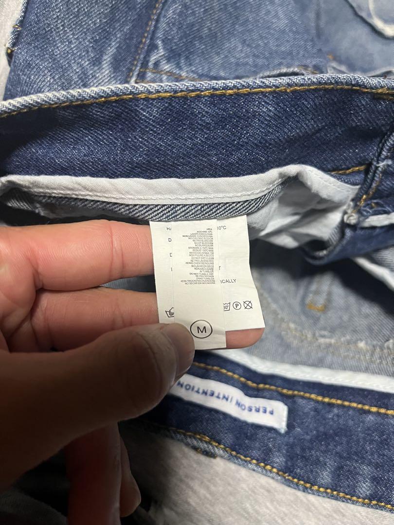 ダメージ加工 ワイドレッグ デニムパンツ M
