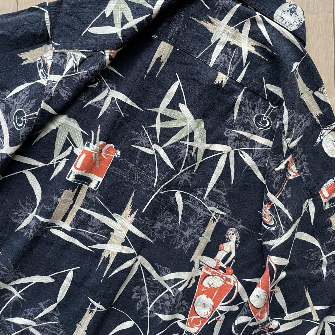 【極上】　美品　Clear Water 酒　女　竹　黒アロハ　アロハシャツ