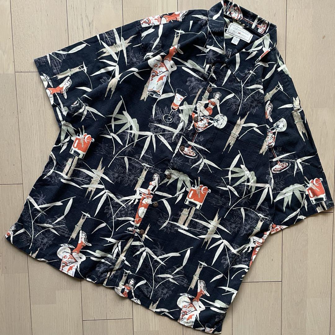 【極上】　美品　Clear Water 酒　女　竹　黒アロハ　アロハシャツ